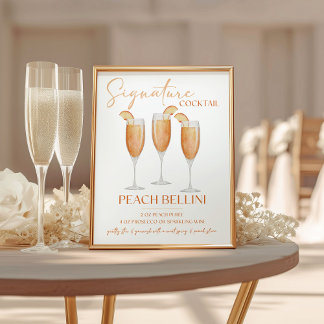 Peach Bellini Signature Cocktail Recipe Reclamebord Met Voetstuk