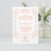 Peach Bells Scrollwork Ontwerp Wedding Kaart (Staand voorkant)