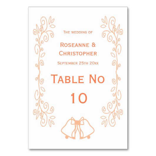 Peach Bells Scrollwork Ontwerp Wedding Kaart (Voorkant)