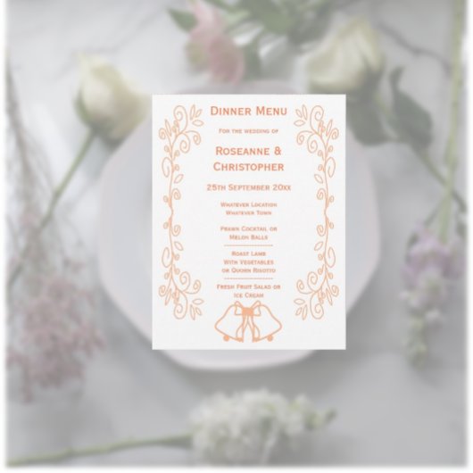 Peach Bells Scrollwork Ontwerp Wedding Menu