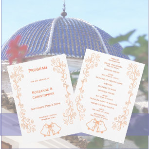 Peach Bells Scrollwork Ontwerp Wedding Programmakaart