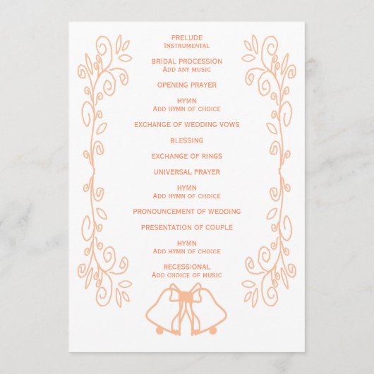 Peach Bells Scrollwork Ontwerp Wedding Programmakaart (Achterkant)