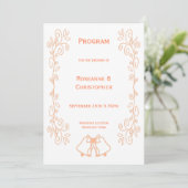 Peach Bells Scrollwork Ontwerp Wedding Programmakaart (Staand voorkant)