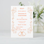 Peach Bells Scrollwork Ontwerp Wedding RSVP Kaartje (Staand voorkant)