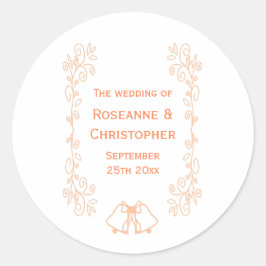 Peach Bells Scrollwork Wedding Design Ronde Sticker