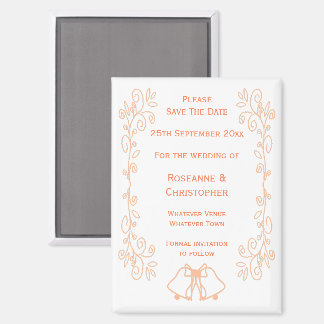 Peach Bells Scrollwork Wedding Sla de datum op Magneet