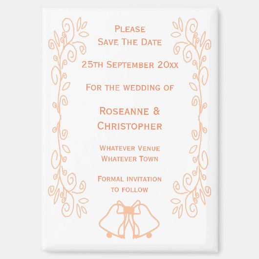 Peach Bells Scrollwork Wedding Sla de datum op Magneet (Voorkant)