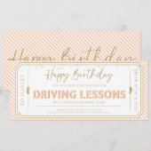 Peach Birthday Driving Lessons Gift Voucher Card Kaart (Voorkant / Achterkant)