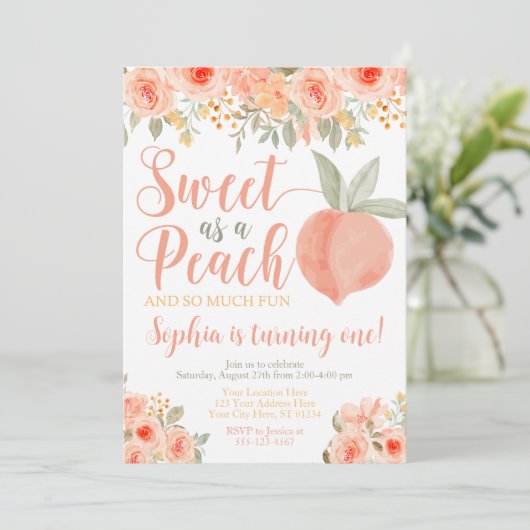 Peach Birthday Invitation Sweet as a Peach Kaart (Staand voorkant)