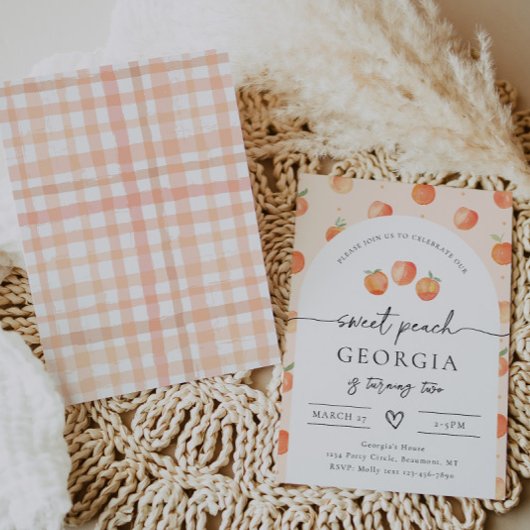 Peach Birthday Invitation | Waterverf Peach Kaart