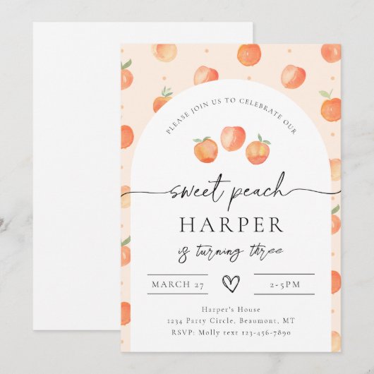 Peach Birthday Invitation | Zoet Peach Kaart (Voorkant / Achterkant)