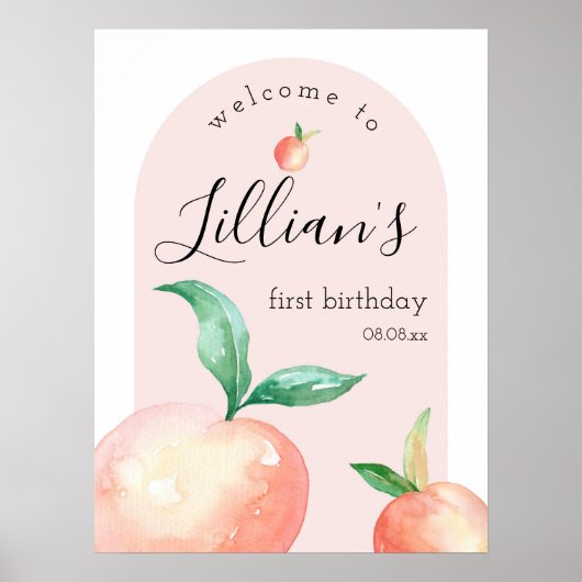 Peach Birthday Party of Baby shower Welcome Sign Poster (Voorkant)