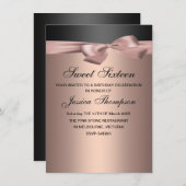 Peach & Black Bow Sweet 16 verjaardagsuitnodiging Kaart (Voorkant / Achterkant)