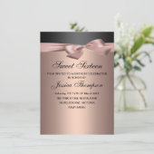 Peach & Black Bow Sweet 16 verjaardagsuitnodiging Kaart (Staand voorkant)