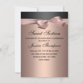 Peach & Black Bow Sweet 16 verjaardagsuitnodiging Kaart (Voorkant)