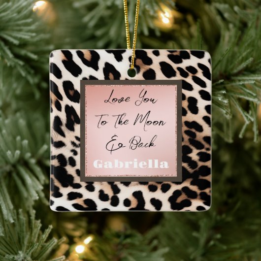 Peach Black Cream Leopard Keramisch Ornament (Boom)