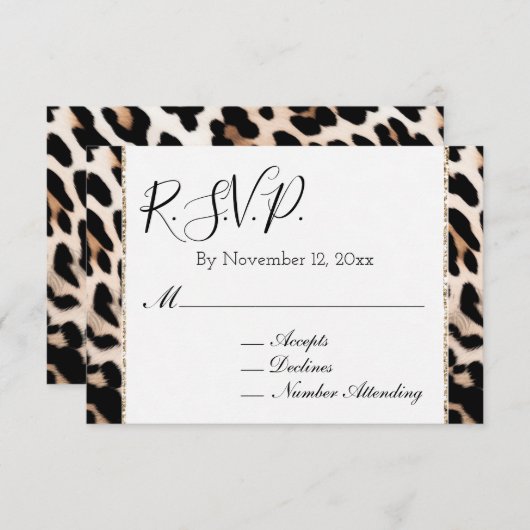 Peach Black Cream Leopard RSVP Informatiekaartje (Voorkant / Achterkant)