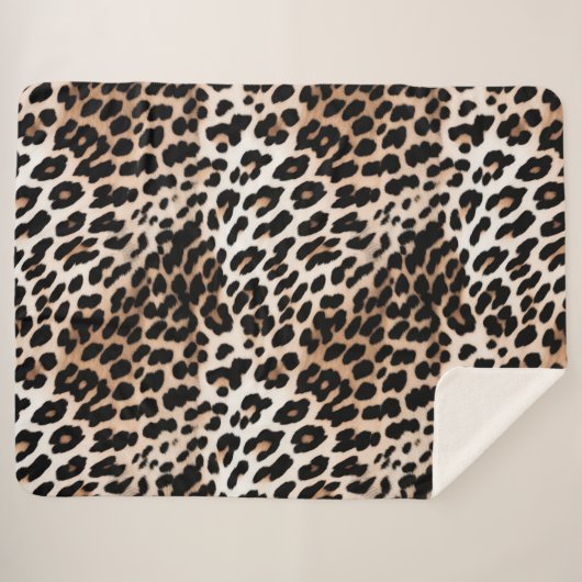 Peach Black Cream Leopard Sherpa Deken (Voorkant (horizontaal))