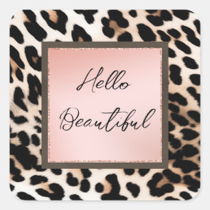 Peach Black Cream Leopard Vierkante Sticker