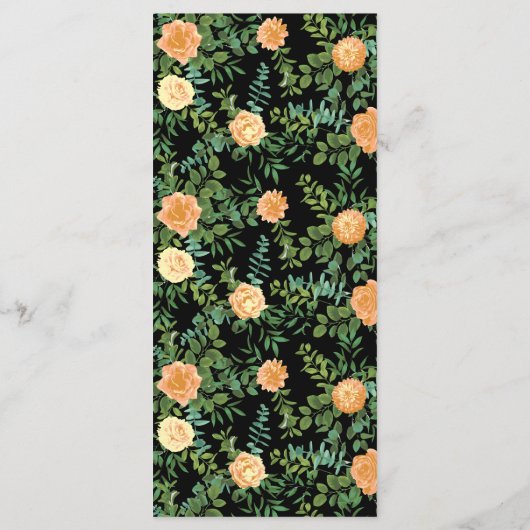 Peach Black Floral Wedding Elegant Menu (Achterkant)