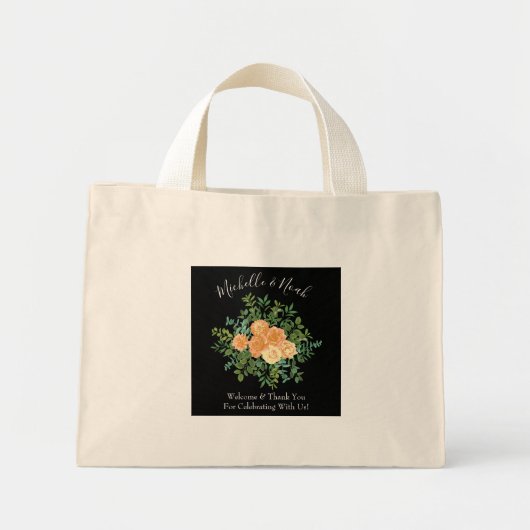 Peach Black Peony & Roos Floral Wedding Mini Tote Bag (Voorkant)