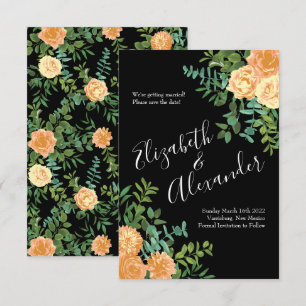 Peach & Black Peony Roos Weddenschap Save Date Kaart