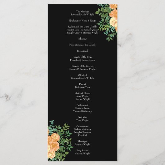 Peach Black Peony Roos Wedding Programs Menu (Achterkant)