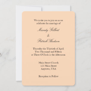 Peach Black Plain Simple Wedding Invitation Kaart