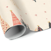 Peach, Black Polka Dot Trees with Snowflakes Cadeaupapier (Rol Hoek)