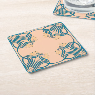 Peach Blauwgroen Art Nouveau Kartonnen Onderzetters