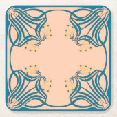 Peach Blauwgroen Art Nouveau Kartonnen Onderzetters (Voorkant)