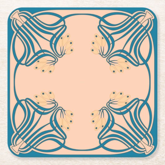 Peach Blauwgroen Art Nouveau Kartonnen Onderzetters (Voorkant)
