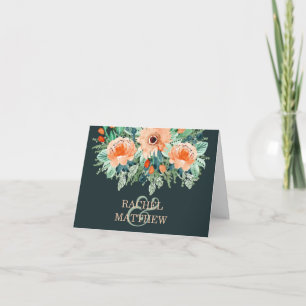 Peach Blauwgroen Jade Waterverf Weddenschap Bedank Bedankkaart