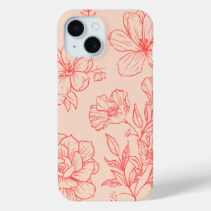 Peach Bloem Omlijning iPhone 15 Hoesje