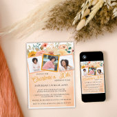 Peach Bloemen Foto Verjaardag Bash Party Uitnodige Kaart