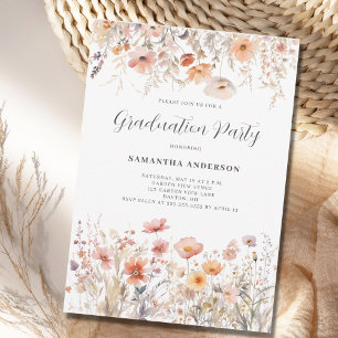 Peach Bloemen Graduation Party Uitnodiging