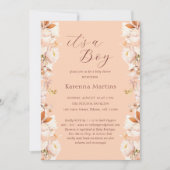 Peach Bloemen Herfst Het is een Boy Baby shower Kaart (Voorkant)