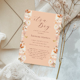 Peach  Bloemen Herfst Het is een Boy Baby shower Kaart
