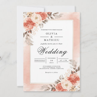 Peach Bloom Floral Arch Romance Wedding Kaart