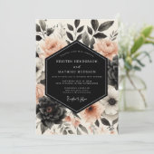Peach Bloom Nocturne Wedding Kaart (Staand voorkant)