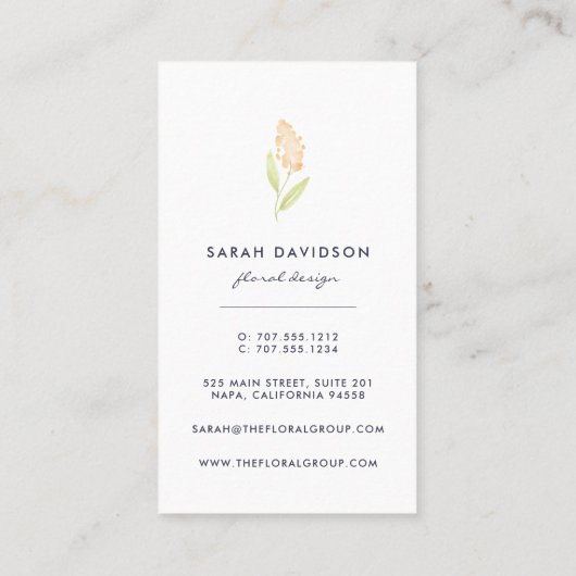 Peach Bloom | Waterverf — Floral — Verticaal Visitekaartje (Achterkant)