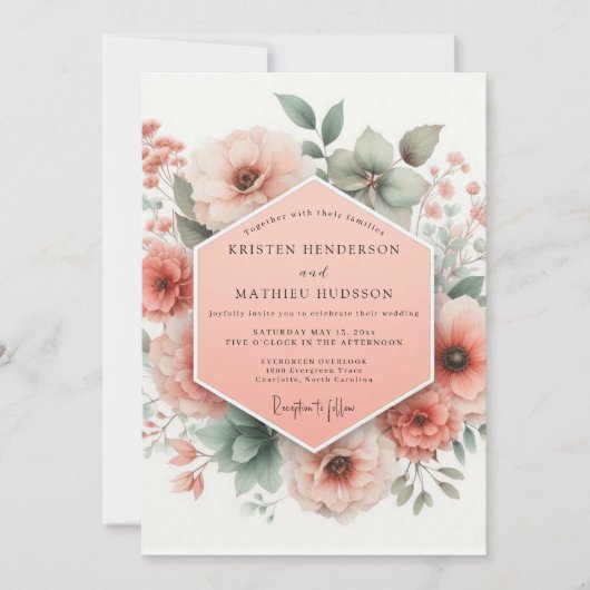 Peach Bloom Whimsy Wedding Kaart (Voorkant)