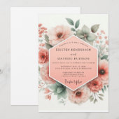 Peach Bloom Whimsy Wedding Kaart (Voorkant / Achterkant)