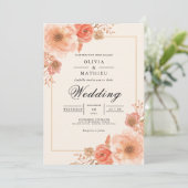 Peach Blossom Border Wedding Kaart (Staand voorkant)
