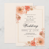 Peach Blossom Border Wedding Kaart (Voorkant / Achterkant)
