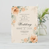Peach Blossom Botanical Elegance Wedding Kaart (Staand voorkant)