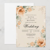 Peach Blossom Botanical Elegance Wedding Kaart (Voorkant / Achterkant)
