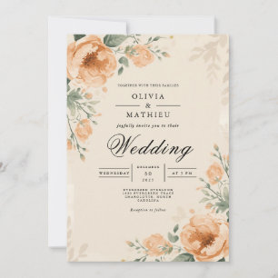 Peach Blossom Botanical Elegance Wedding Kaart