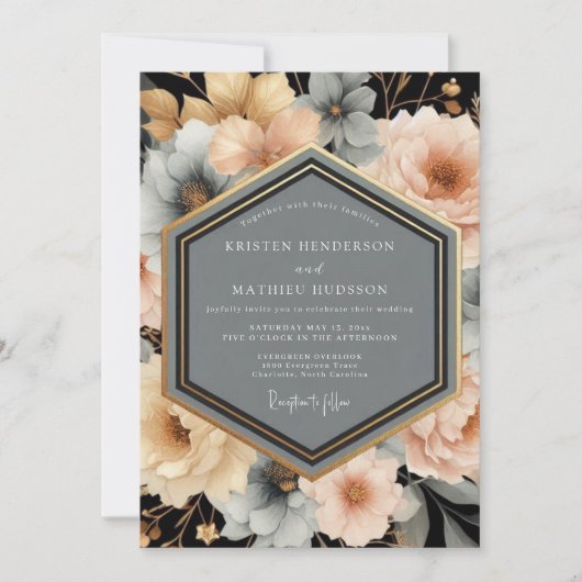 Peach Blossom Botanical Romance Wedding Kaart (Voorkant)