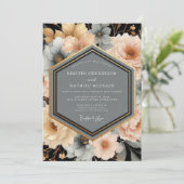 Peach Blossom Botanical Romance Wedding Kaart (Staand voorkant)